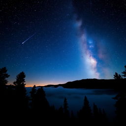 A breathtaking night sky filled with countless twinkling stars, including a prominent Milky Way galaxy stretching across the horizon