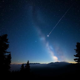 A breathtaking night sky filled with countless twinkling stars, including a prominent Milky Way galaxy stretching across the horizon