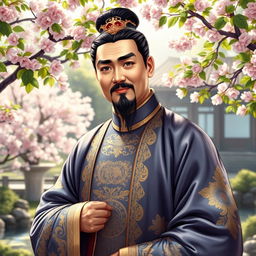 A regal portrait of Wang Yun, the Prime Minister of the Han Dynasty, depicted as a wise and dignified statesman