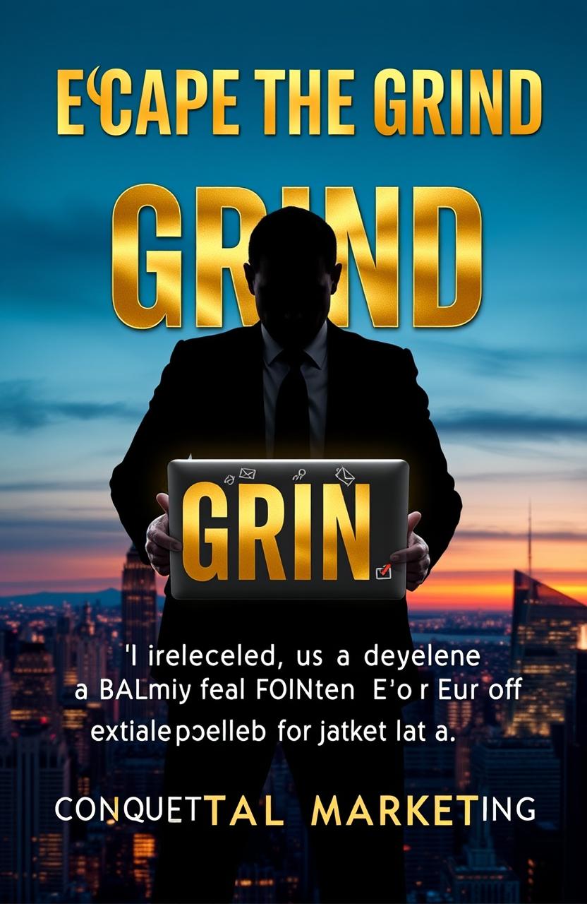 A seductive and intriguing book cover design for 'Escape the Grind: A Bad Man's Guide to Quitting Your 9-to-5 and Conquering Digital Marketing'