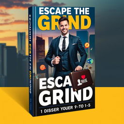 A striking and engaging book cover design for 'Escape the Grind: A Bad Man's Guide to Quitting Your 9-to-5'