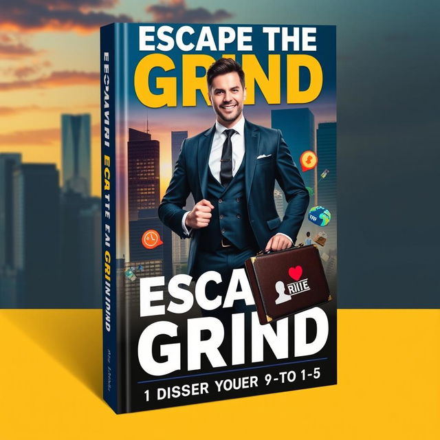 A striking and engaging book cover design for 'Escape the Grind: A Bad Man's Guide to Quitting Your 9-to-5'