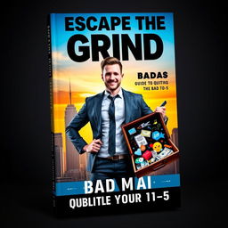 A striking and engaging book cover design for 'Escape the Grind: A Bad Man's Guide to Quitting Your 9-to-5'