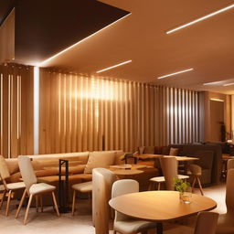 A contemporary style cafe, featuring modern furniture, stylish interior decor and well-lit ambience.