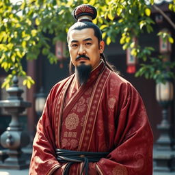 A historical portrait of Liu Biao, a prominent statesman from the Han Dynasty, depicted in traditional Han clothing with intricate details