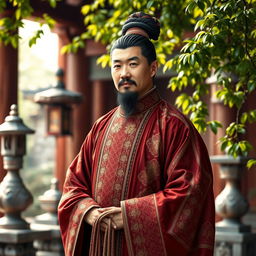 A historical portrait of Liu Biao, a prominent statesman from the Han Dynasty, depicted in traditional Han clothing with intricate details