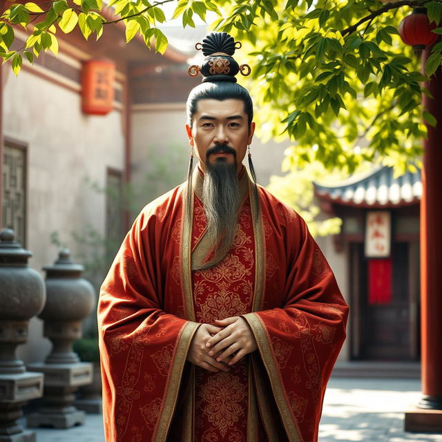 A historical portrait of Liu Biao, a prominent statesman from the Han Dynasty, depicted in traditional Han clothing with intricate details