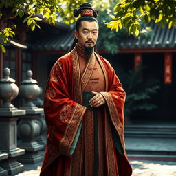 A historical portrait of Liu Biao, a prominent statesman from the Han Dynasty, depicted in traditional Han clothing with intricate details