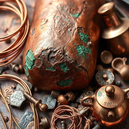 A detailed and artistic representation of copper, showcasing its vibrant reddish-brown color and metallic sheen