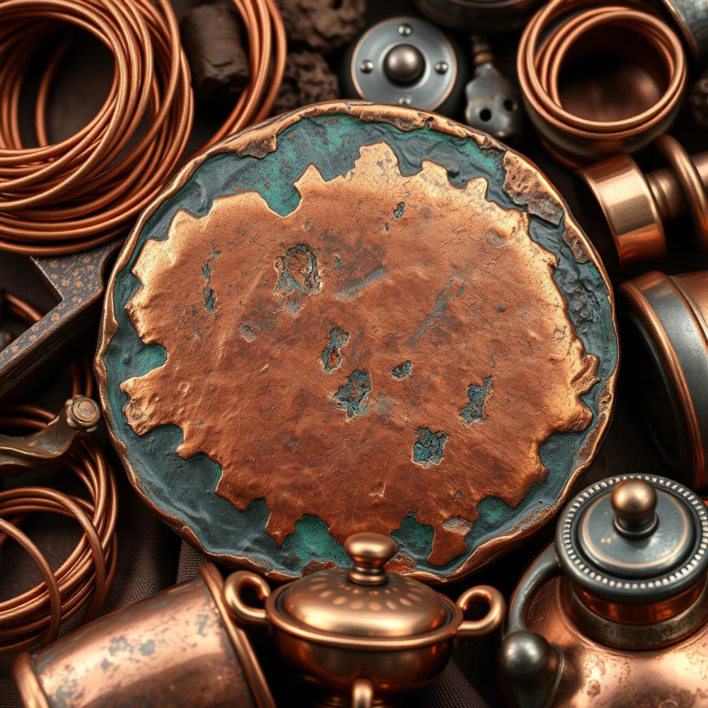 A detailed and artistic representation of copper, showcasing its vibrant reddish-brown color and metallic sheen