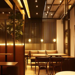 A contemporary style cafe, featuring modern furniture, stylish interior decor and well-lit ambience.