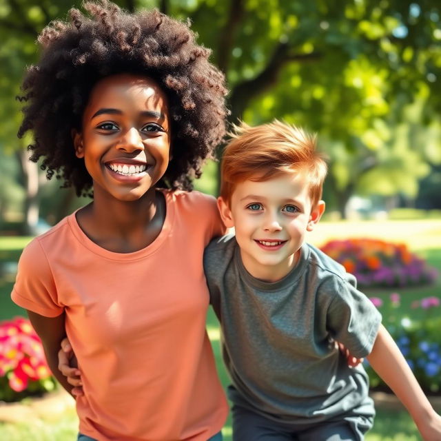 A vibrant and joyful scene featuring a beautiful Black girl with curly hair styled in an afro