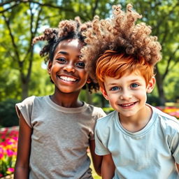 A vibrant and joyful scene featuring a beautiful Black girl with curly hair styled in an afro