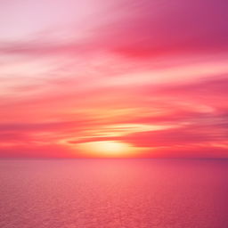 Create a serene sunset over the ocean, featuring sparkling water, an orange-pink sky and soft, fluffy clouds.