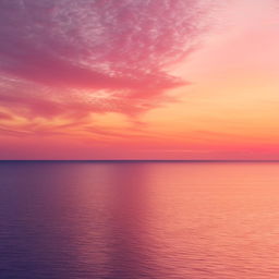 Create a serene sunset over the ocean, featuring sparkling water, an orange-pink sky and soft, fluffy clouds.