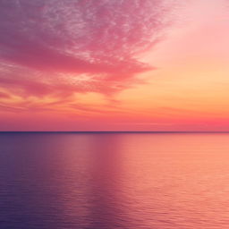 Create a serene sunset over the ocean, featuring sparkling water, an orange-pink sky and soft, fluffy clouds.