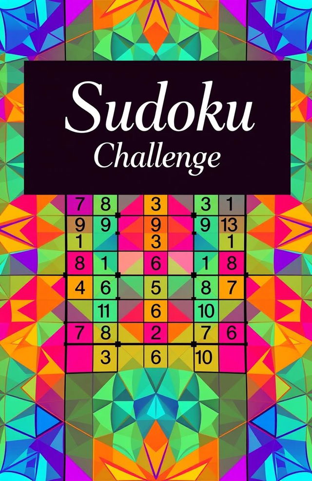 A beautifully designed Sudoku book cover, featuring a vibrant, colorful pattern that is reminiscent of a Sudoku grid