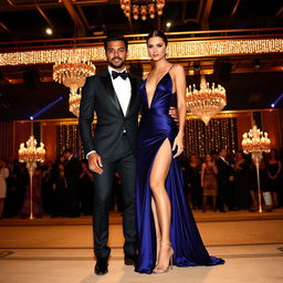 A glamorous scene showcasing Theo James and Kendall Jenner standing together at an exclusive awards show