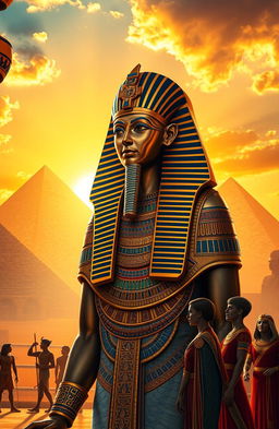 A magnificent ancient Egyptian depiction of Pharaoh Firaun (Pharaoh of the Exodus), displayed in a grandiose setting