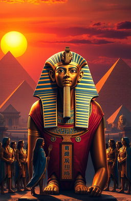 A magnificent ancient Egyptian depiction of Pharaoh Firaun (Pharaoh of the Exodus), displayed in a grandiose setting