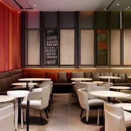 A contemporary style cafe, designed with a concept of balance, harmonizing modern furniture with minimalist decor.