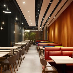 A contemporary style cafe, designed with a concept of balance, harmonizing modern furniture with minimalist decor.