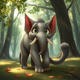 A fantastical hybrid creature that uniquely combines features of an elephant and a cat