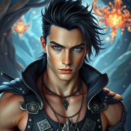 A stunningly handsome young man with a chiseled jawline and well-defined muscles, exuding strength and charisma
