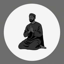 A silhouette-style vector illustration of a Muslim man in a traditional prayer pose, designed with clean, smooth outlines and minimal detail to focus on the body language and posture