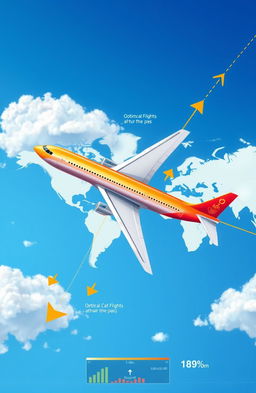 A detailed illustration of an aircraft's flight trajectory, showcasing optimal flight paths, altitude changes, and waypoints