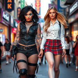 A sexy, hot, beautiful, curvy, thick, tattooed 18 year old girl with medium messy black hair and striking crystal blue eyes, adorned with bright frosted pastel blue eye shadow, thick black eye liner, and long lashes enhanced by thick black mascara