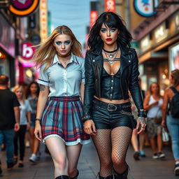 A sexy, hot, beautiful, curvy, thick, tattooed 18 year old girl with medium messy black hair and striking crystal blue eyes, adorned with bright frosted pastel blue eye shadow, thick black eye liner, and long lashes enhanced by thick black mascara