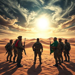 A dramatic showdown scene depicting Afghanistan confronting Pakistan in a vast, arid desert landscape