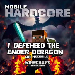 A dramatic Minecraft gameplay thumbnail, showcasing a Minecraft player character in the foreground, holding a diamond sword and shield in a fierce pose