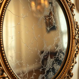 A highly detailed close-up of a mirror reflecting a pristine surface with clear dirt patterns on it