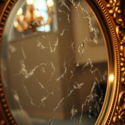 A highly detailed close-up of a mirror reflecting a pristine surface with clear dirt patterns on it