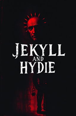 A dark and atmospheric book cover for 'Jekyll and Hyde', featuring a rough, 19th-century painting style