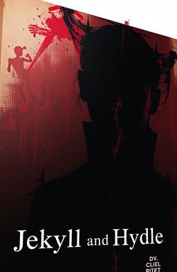 A dark and atmospheric book cover for 'Jekyll and Hyde', featuring a rough, 19th-century painting style