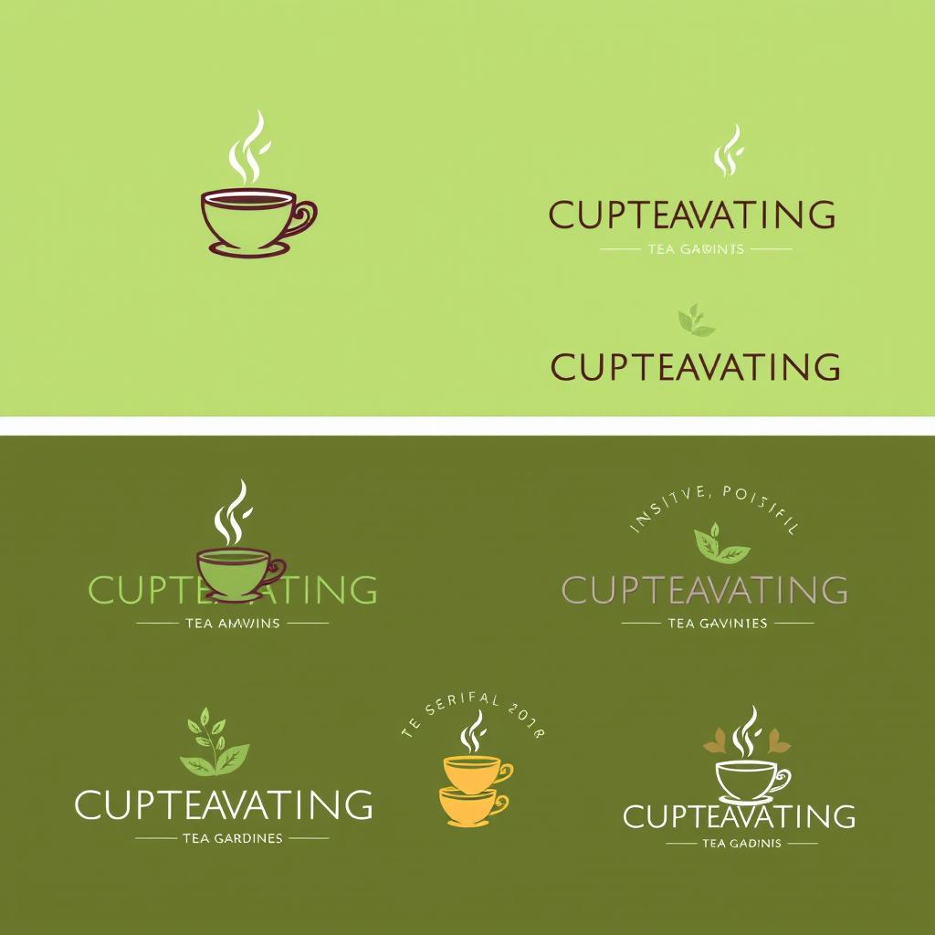 A series of modern logo designs for a tea company named 'CUPTEAVATING'