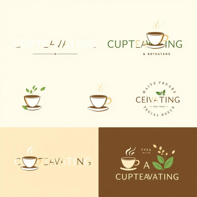 A series of modern logo designs for a tea company named 'CUPTEAVATING'