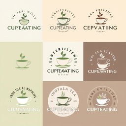 A series of modern logo designs for a tea company named 'CUPTEAVATING'