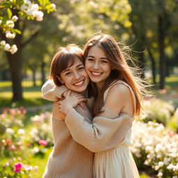 A warm and heartwarming scene of two people embracing each other in a loving hug