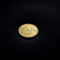 A shiny, gold-colored coin resting on a soft, dark velvet surface