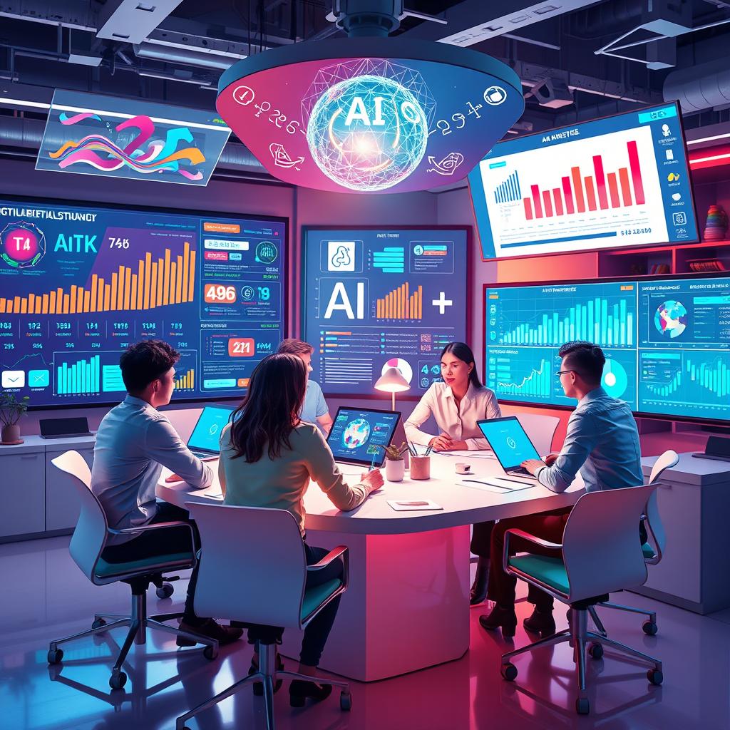 A visually engaging digital marketing campaign that showcases the power of artificial intelligence in marketing strategies