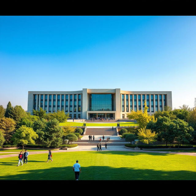 A stunning view of Sharif University of Technology in Iran, capturing its modern architecture and lush surroundings