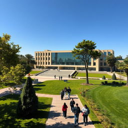 A stunning view of Sharif University of Technology in Iran, capturing its modern architecture and lush surroundings