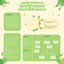 A visually appealing infographic template about Eco-Friendly Event Planner, featuring an eco-friendly color palette with shades of green, beige, and earthy tones