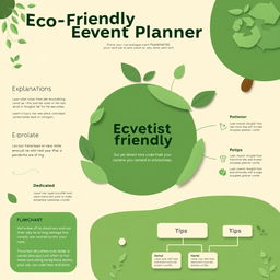 A visually appealing infographic template about Eco-Friendly Event Planner, featuring an eco-friendly color palette with shades of green, beige, and earthy tones