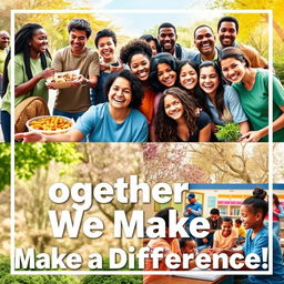 A visually striking poster promoting philanthropy, featuring a diverse group of individuals from various cultures and backgrounds joyfully collaborating