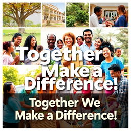 A visually striking poster promoting philanthropy, featuring a diverse group of individuals from various cultures and backgrounds joyfully collaborating